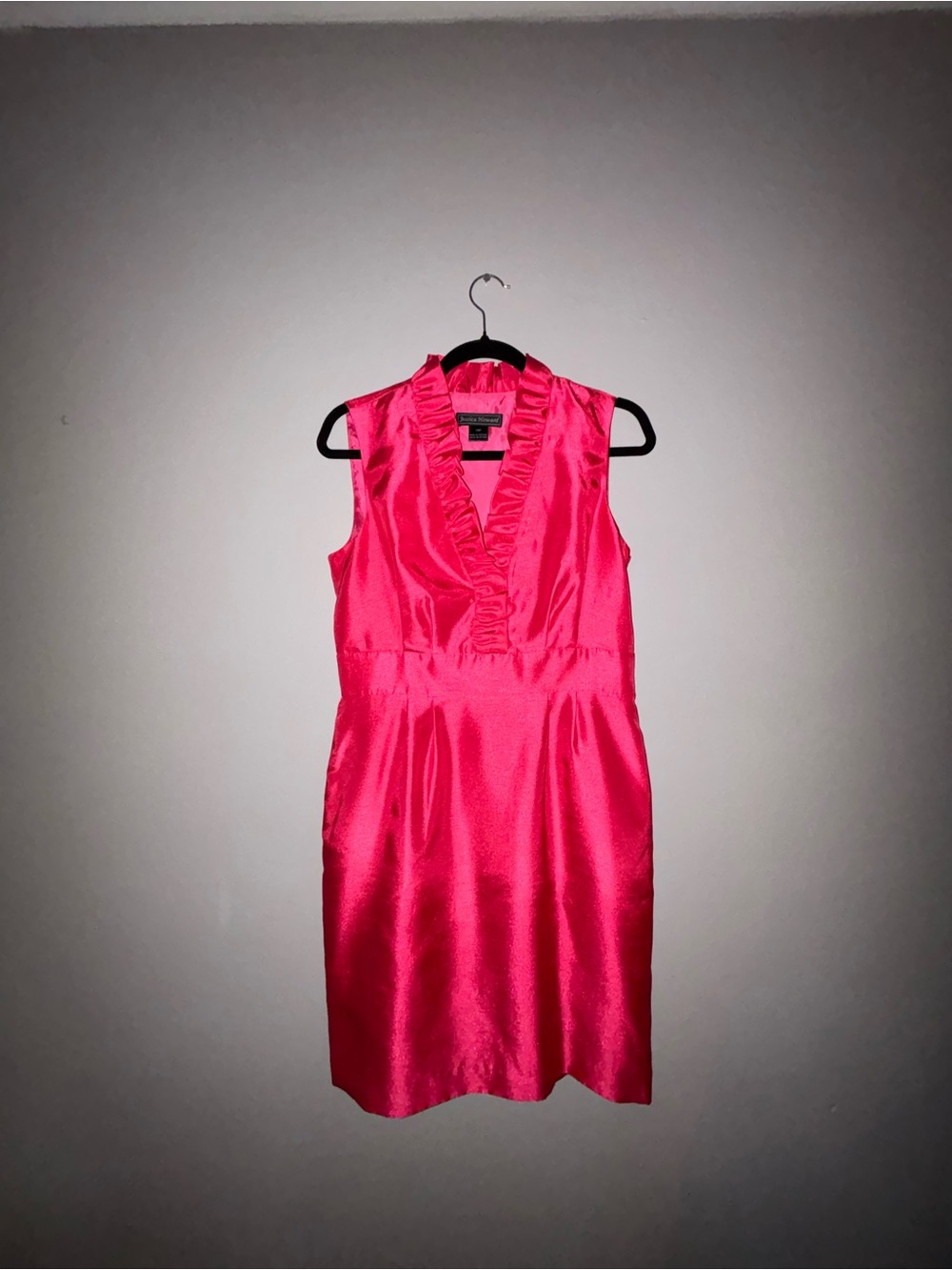 Jessica Howard Hot Pink Sleeveless Ruffle V-Neck Dress